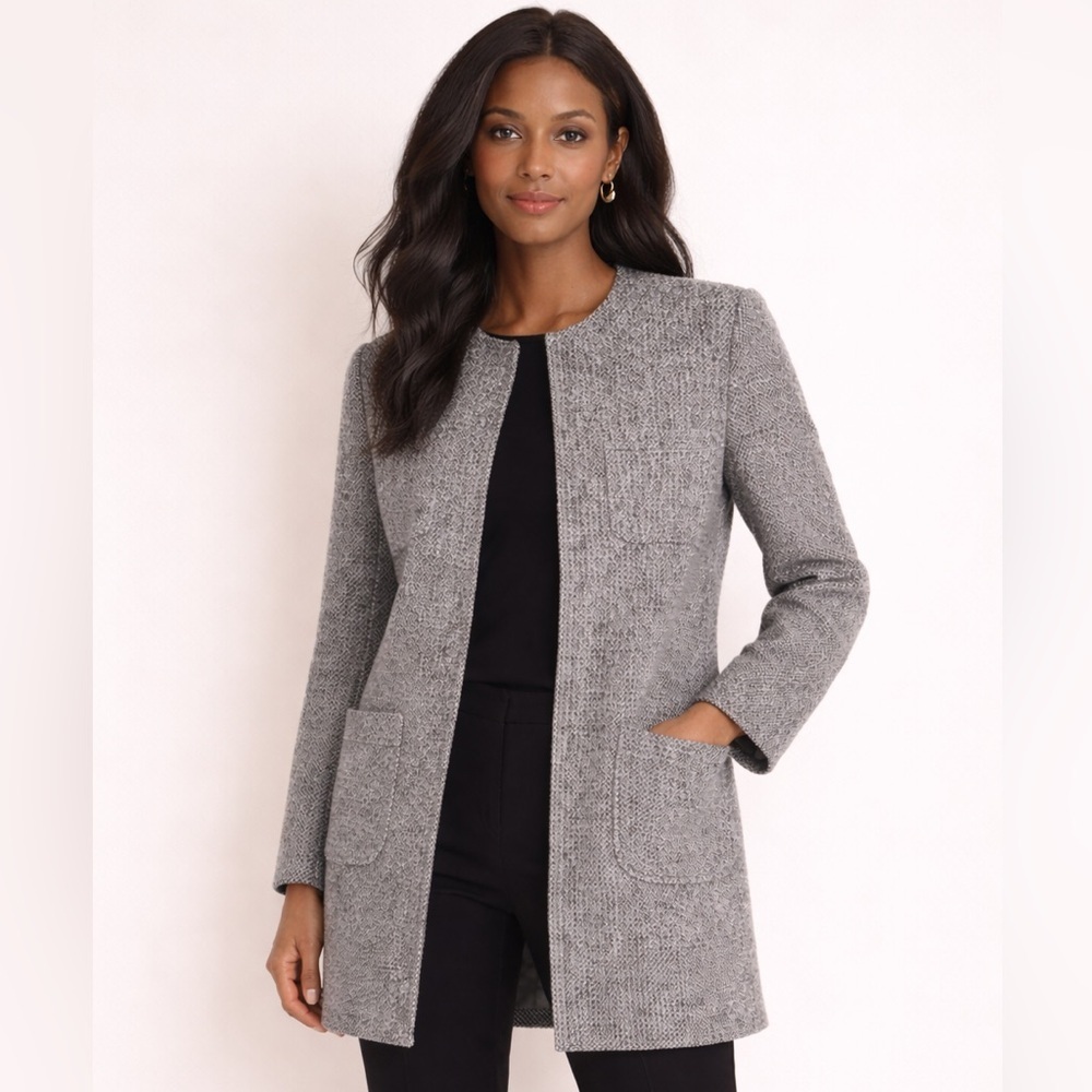 Vintage Wool Blend Liz Claiborne Black & White Tweed Bouclé Coat Size 10